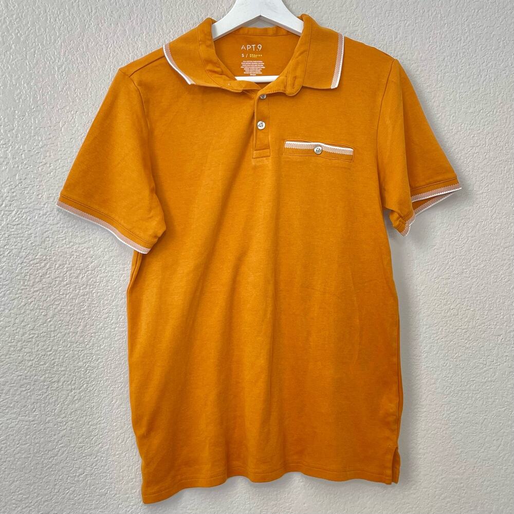 Apt 9 Mens Yellow White Polo Short Sleeve Collared 100% Cotton Shirt Size Small
